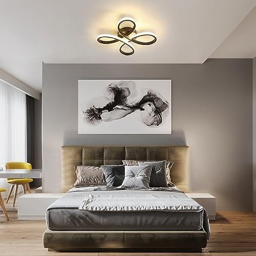 Dorlink LED Ceiling Light, Modern Flower Ceiling Lights Black Chandeliers Ceiling lamp, 3000/4500/6500K 3 Color Small Flush Ceiling Light for Bedroom, Living Room, Kitchen, Hallway, Bathroom, Porch