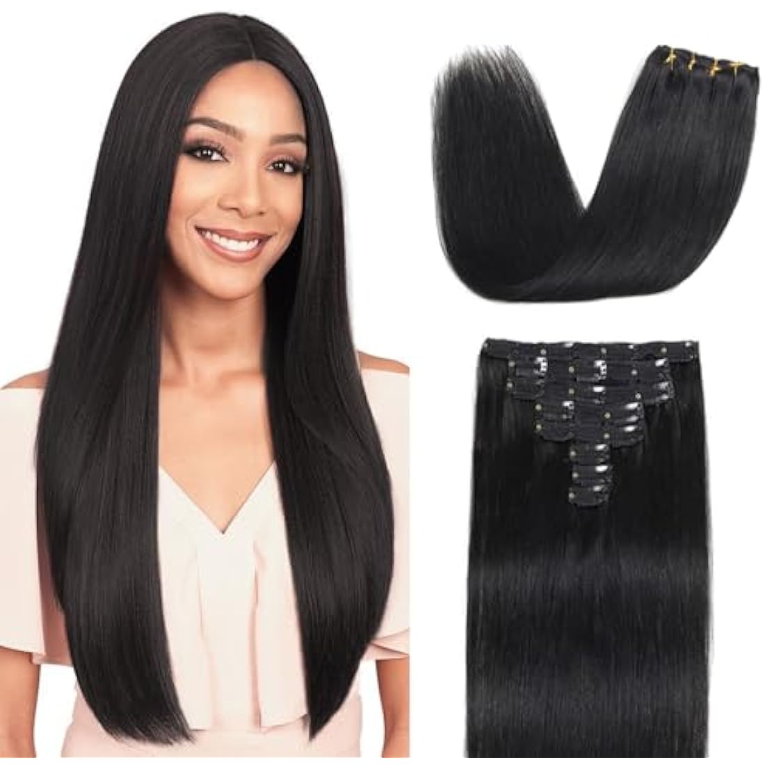 Clip in Hair Extensions Real Human Hair Straight Real Remy Human Hair 8pcs 100g Double Weft Remy Real Human Hair Clip in Extensions (#1B Natural Black, 18 Inch)