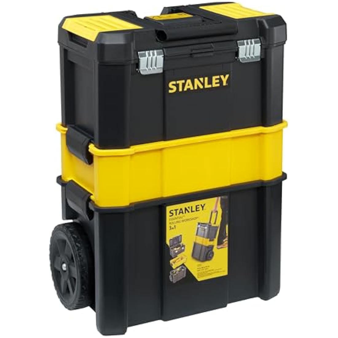 STANLEY Essential Rolling Workshop Toolbox, 3-in1 Stackable Units, Portable Tool Solution, STST1-80151