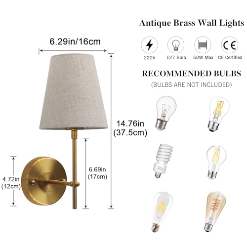 QAREHL Brass Wall Lights Set of 2, Modern Wall Lamps for Bedroom Industrial Indoor Wall Lighting Fixtures for Living Room, Wall Mounted Light for