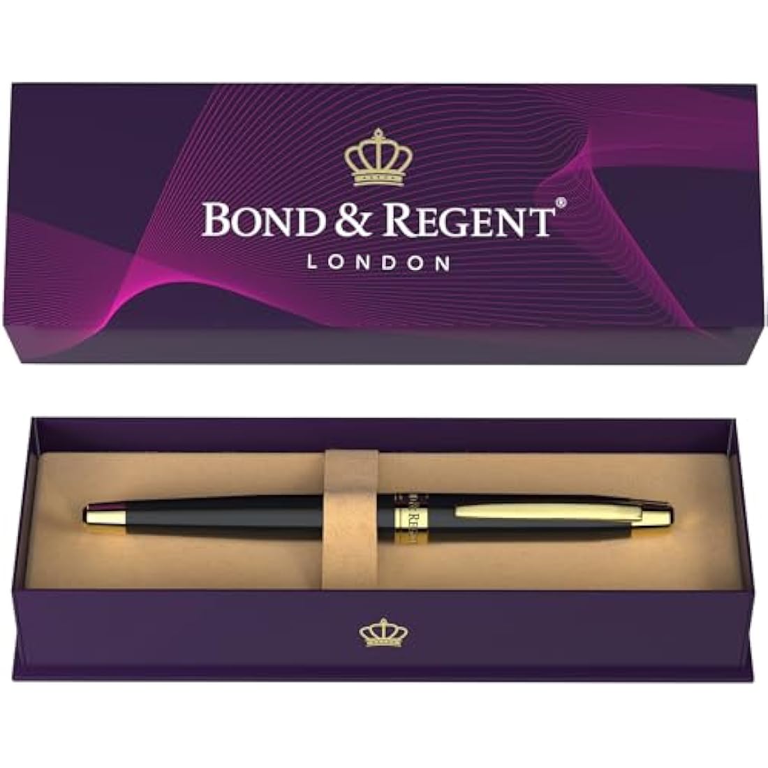 Bond & Regent Gloss Black & 24 Karat Gold - Certified Luxury Grade Rollerball Pen | Nice Gift for Men & Women