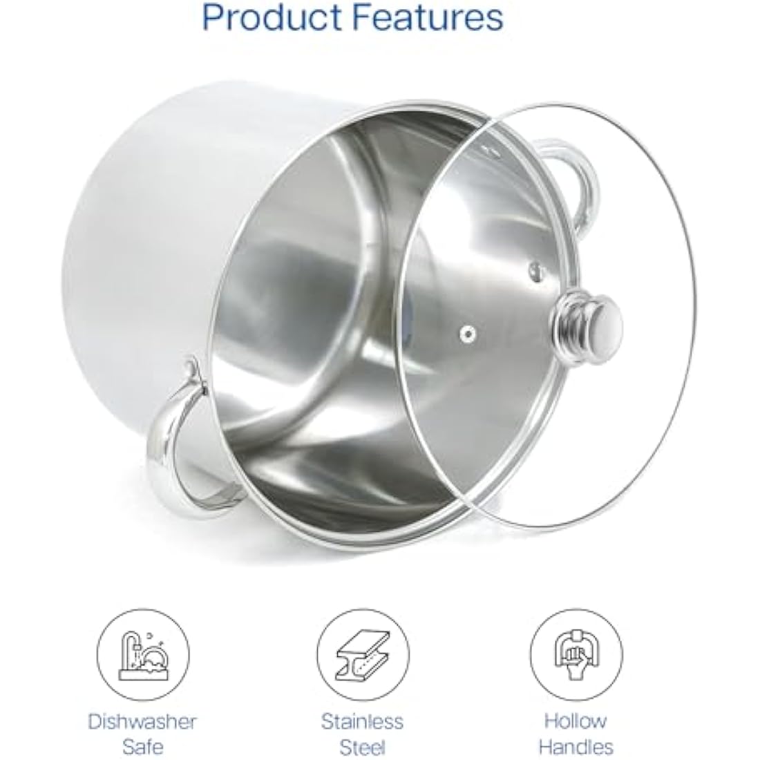 Cooking Pot Induction Stock Pot 9 litres Stainless Steel Deep Pots, Can Be Used as Stew, Soup Pot and Pasta Pot with Tempered Glass Lid