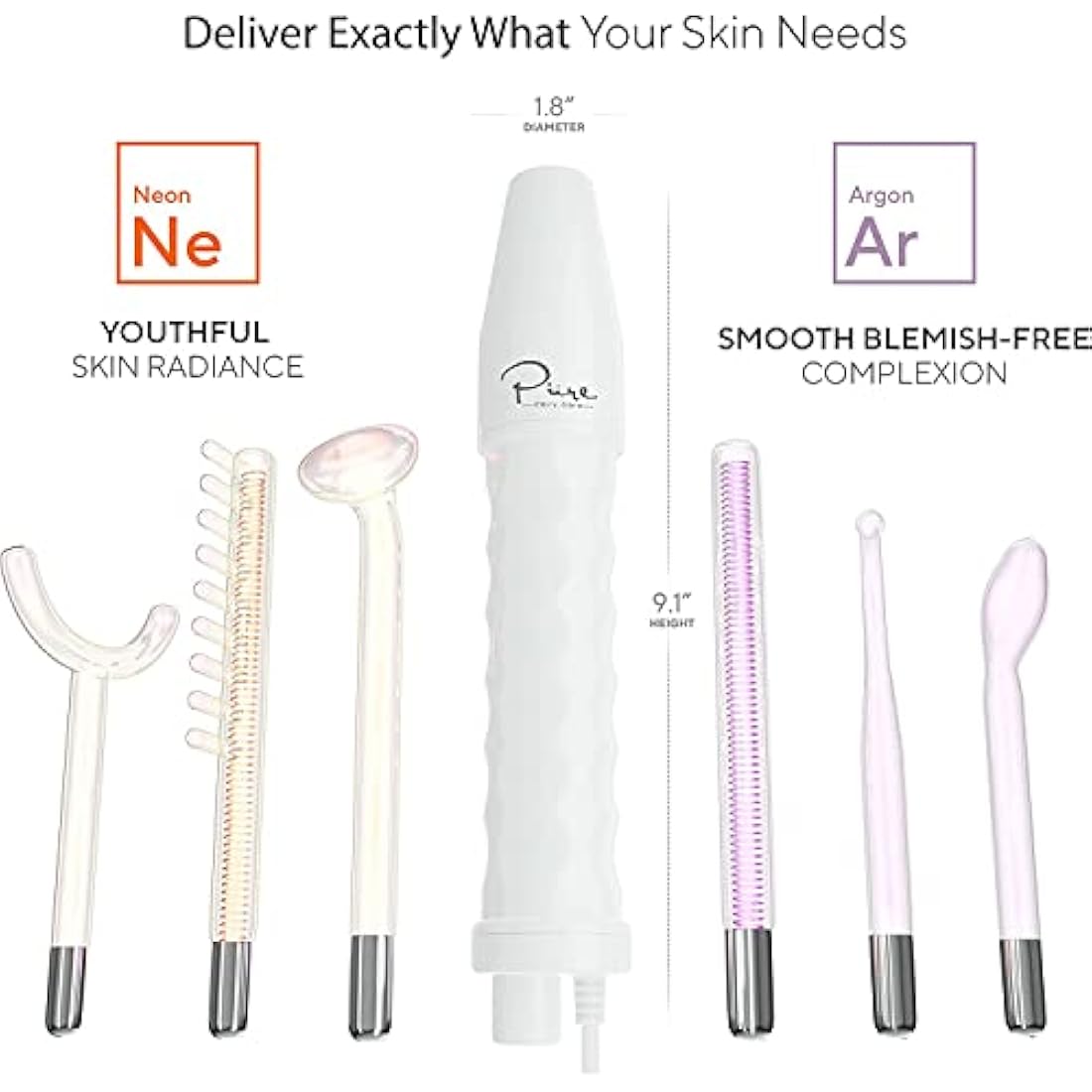 NuDerma Professional Skin Therapy Wand - Portable Handheld High Frequency Skin Therapy Machine with 6 Neon & Argon Wands - Acne Treatment - Skin Tightening - Wrinkle Reducing – Facial Skin Lifter