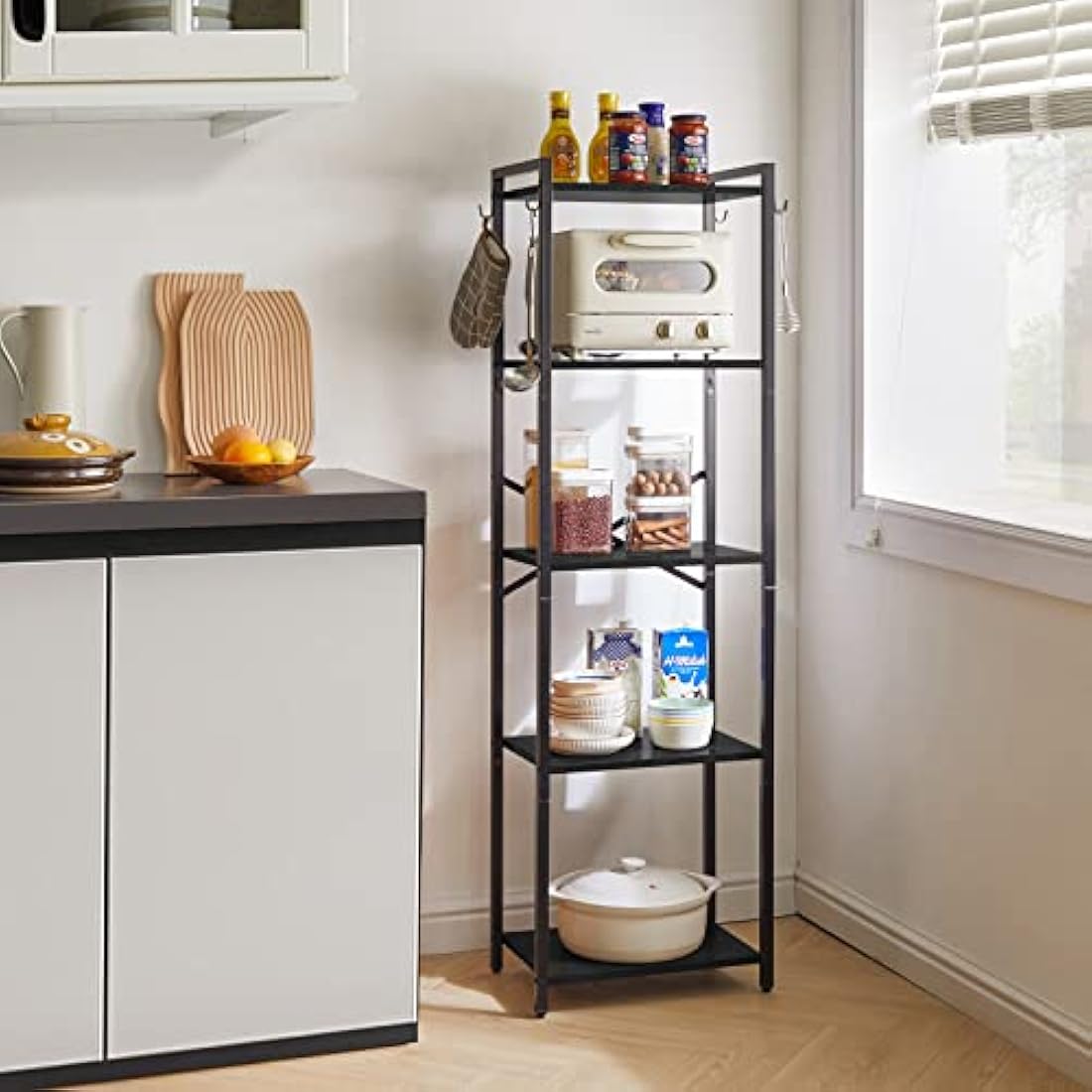 YMYNY Bookshelf,5 Tier Storage Rack, Plant Rack, Storage Rack with Steel Frame,for Living Room, Office, Study, Hallway, Industrial Style, Black HBC005B