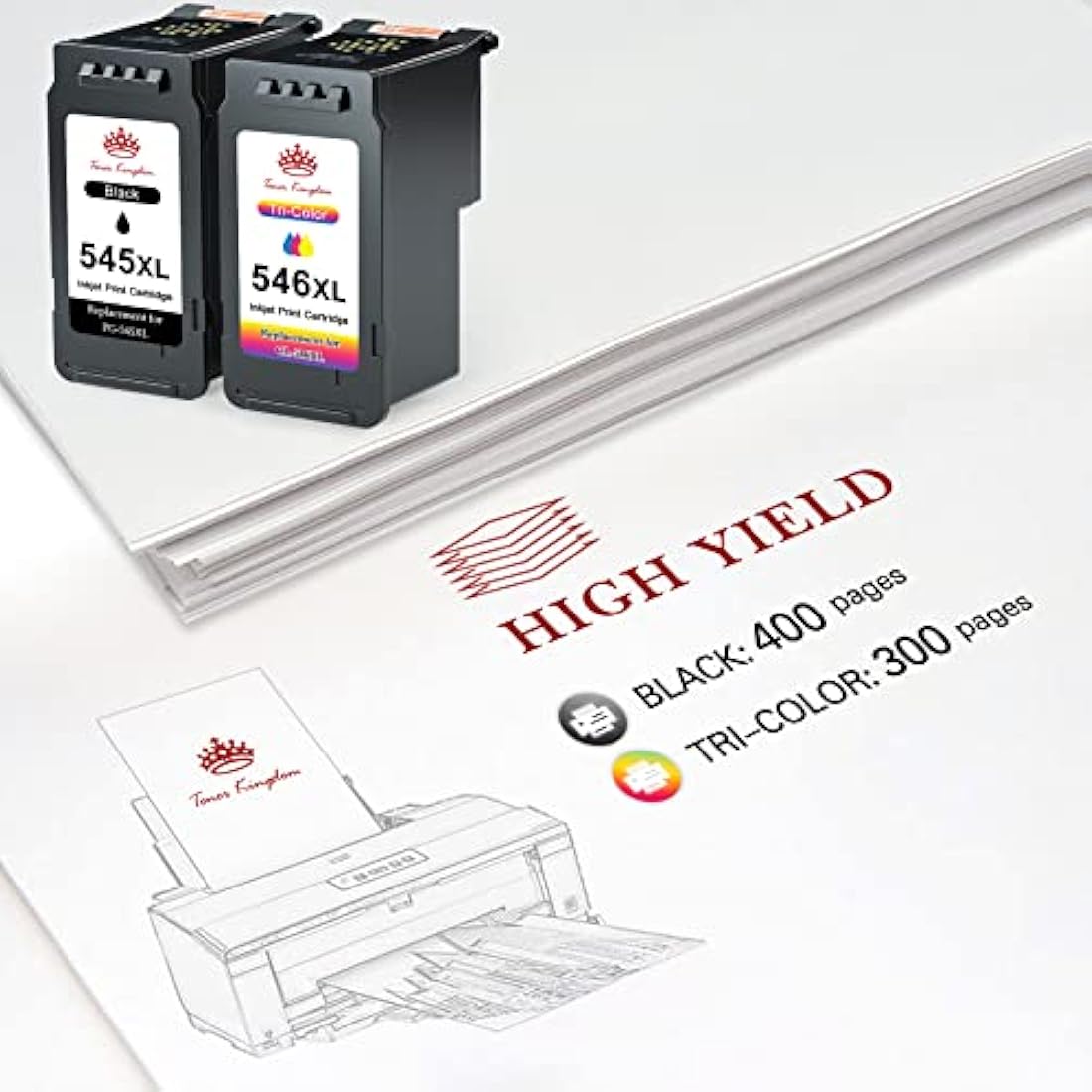 Toner Kingdom PG-545XL CL-546XL Replacement for Canon 545 546 Ink Cartridges 545XL 546XL for Canon Pixma TS3350 TS3450 TS3451 TS3150 MG2550S MG3050 MG2950 TR4550 TR4650 MX495 (1 Black 1 Tri-color)