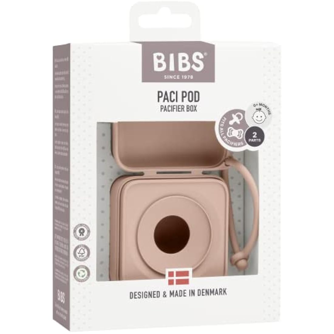 BIBS Pacifier Box with Strap. Soother Holder and Steriliser case. 100% BPA Free Food-Grade Material. Made in Denmark. Blush
