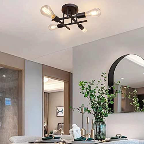 Hudi Fyier Modern Chandelier - 4 Light Industrial Vintage Style Ceiling Light for Bedroom, Kitchen, Dining Room, Loft, Office