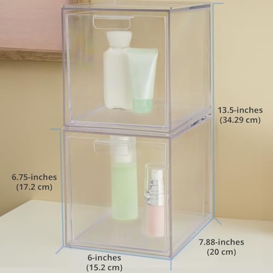 STORi Audrey Stackable Cosmetic Organizer Drawers 6-3/4" Tall | set of 2 Clear