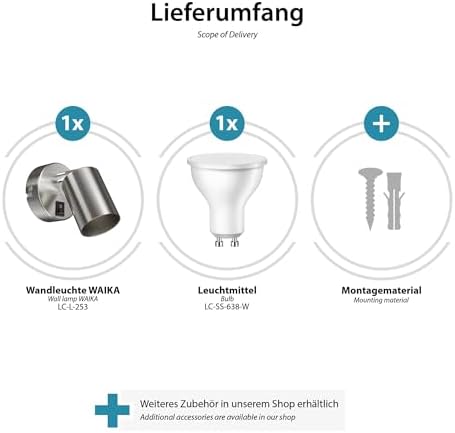 ledscom.de 2 pcs. Wall spot WAIKA Switch Chrome matt LED lamp White 3-Step dimming 609lm