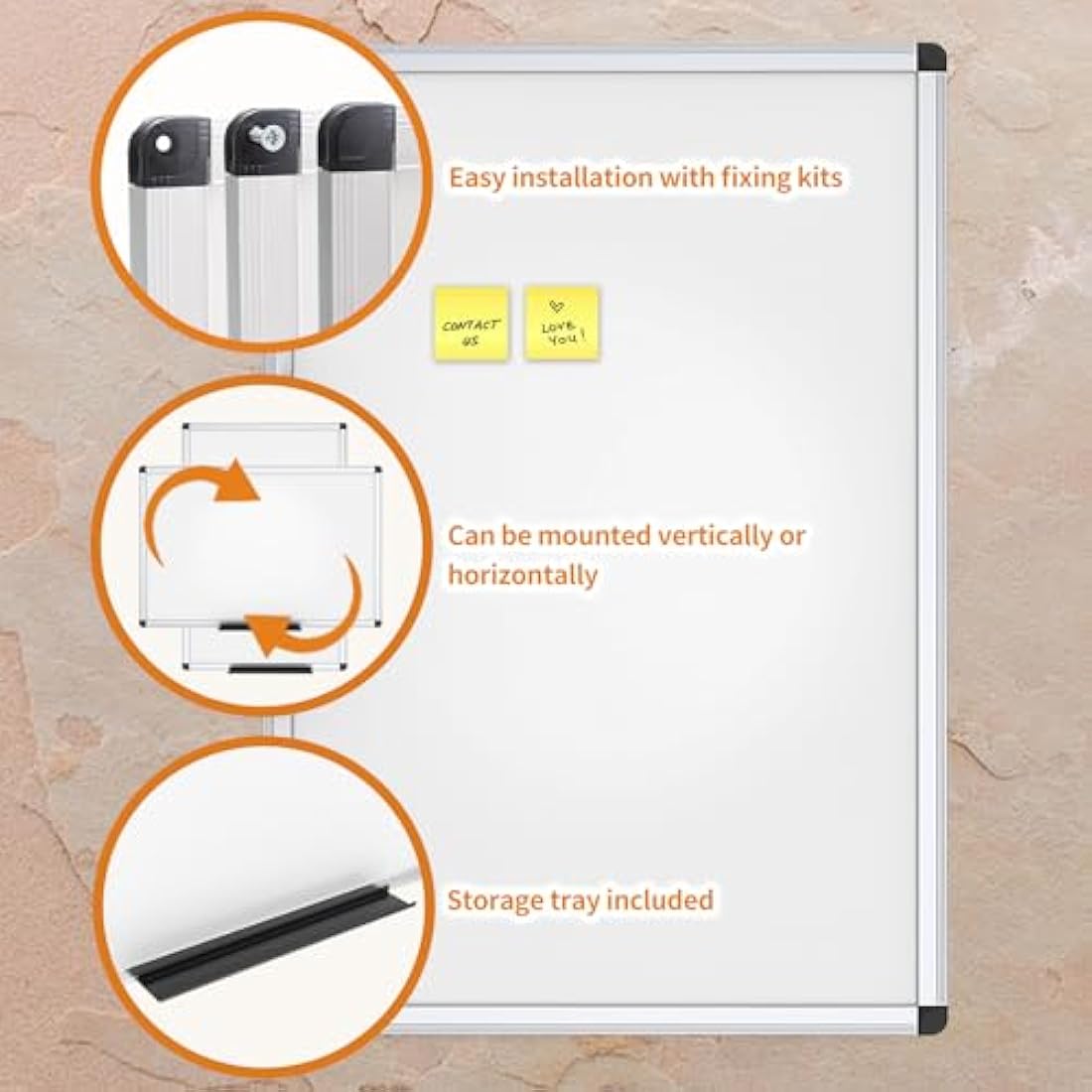 VIZ-PRO Magnetic Whiteboard Silver Aluminium Frame, W90xH60CM
