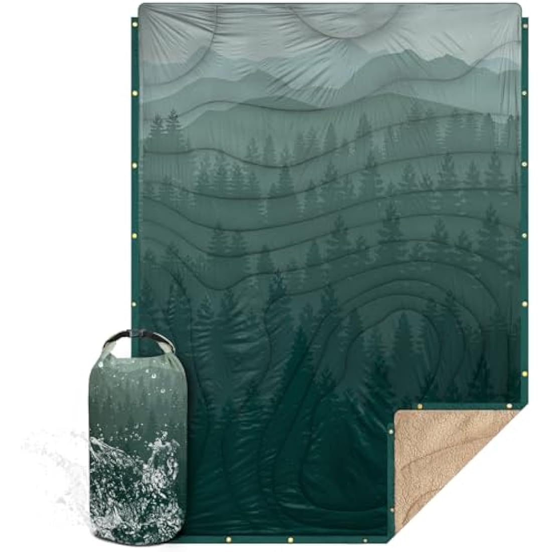 KawaGebo Kamp Outdoor Camping Blanket, Travel Blanket, Ultralight Packable, Camping Thermal Blanket, Water-Repellent for Hiking, Travel, Hammock, Van, Aeroplane Blanket, Thermal Sherpa & Ripstop, 200