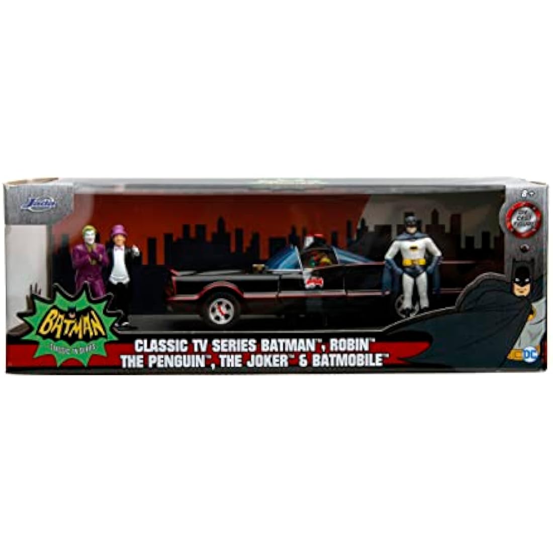 DC Comics 1:24 Classic TV Series Batman Batmobile Die-Cast Car & 2.75" Batman, Robin, Penguin, & The Joker Figures