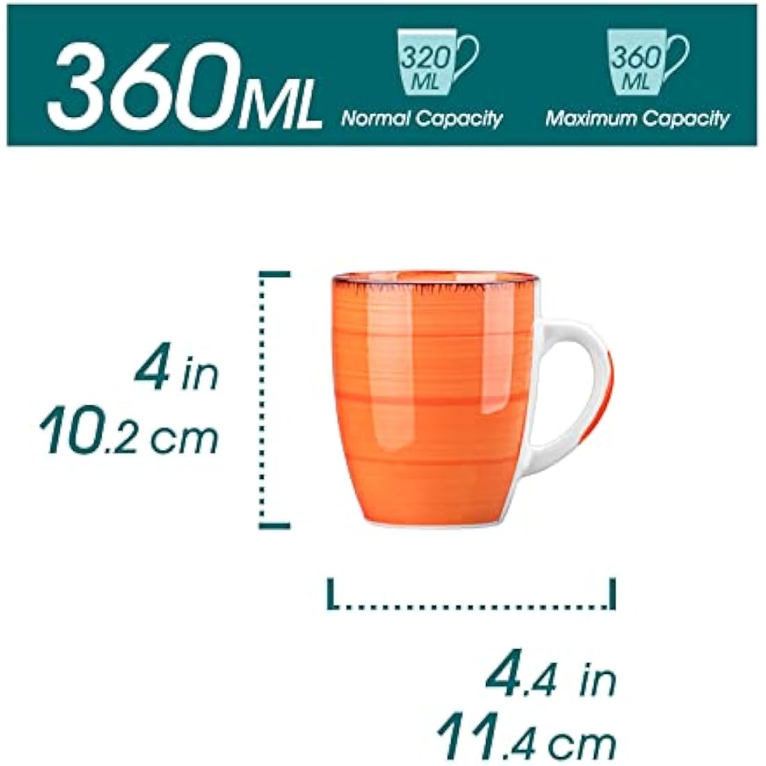 vancasso Bonita Mugs Set of 6, 360ml Stoneware Coffee Cup and Mug, Microwave & Dishwasher Safe Tea Cups, Large Mugs for Hot Drinks, Warm Color