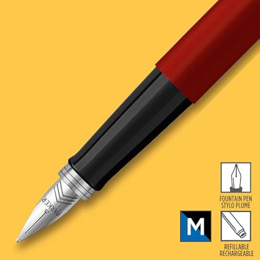 Parker Jotter Originals Fountain Pen | Classic Red Finish | Medium Nib | Handwriting Pens & Stationery Supplies | Blue & Black Ink