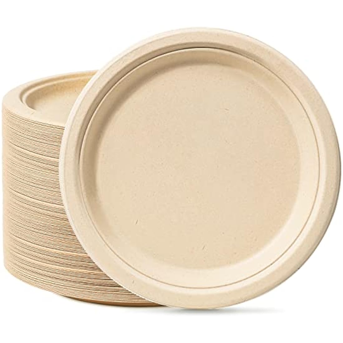 GREENESAGE Rigid 10 inch 100 Pack Disposable Paper Brown Plates Sugarcane Large Strong Dishes for Picnic Wedding Party BBQ