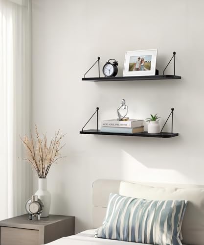 SUMGAR Black Floating Shelves for Wall Shelf Unit 60cm Long for Bedroom Bathroom Kitchen Wood Storage Organiser Modern Decorations Display for Living