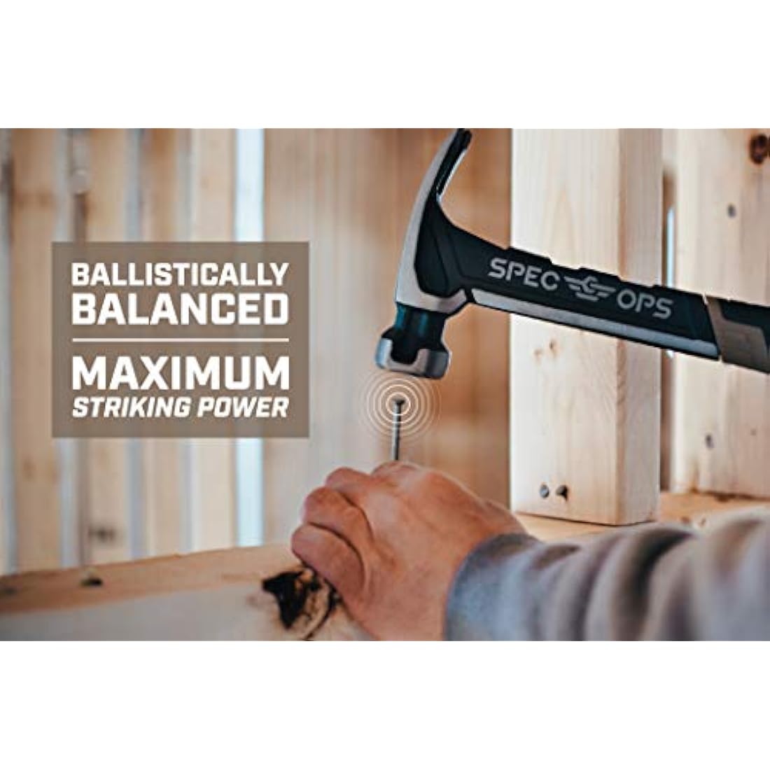 Spec Ops - SPEC-M22CF Tools Framing Hammer, 22 oz, Rip Claw, Milled Face, Shock-Absorbing Grip, 3% Donated to Veterans Black/Tan