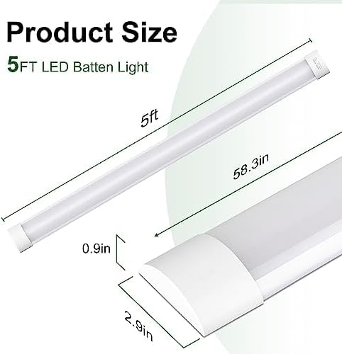 muzha 4 Packs LED Batten Lights，PC Body， 5FT 50W 4000k 5000lm,Low Profile Wall or Ceiling Surface Mounted Fitting for Home/Workshop/Office/School Restaurant (5FT)