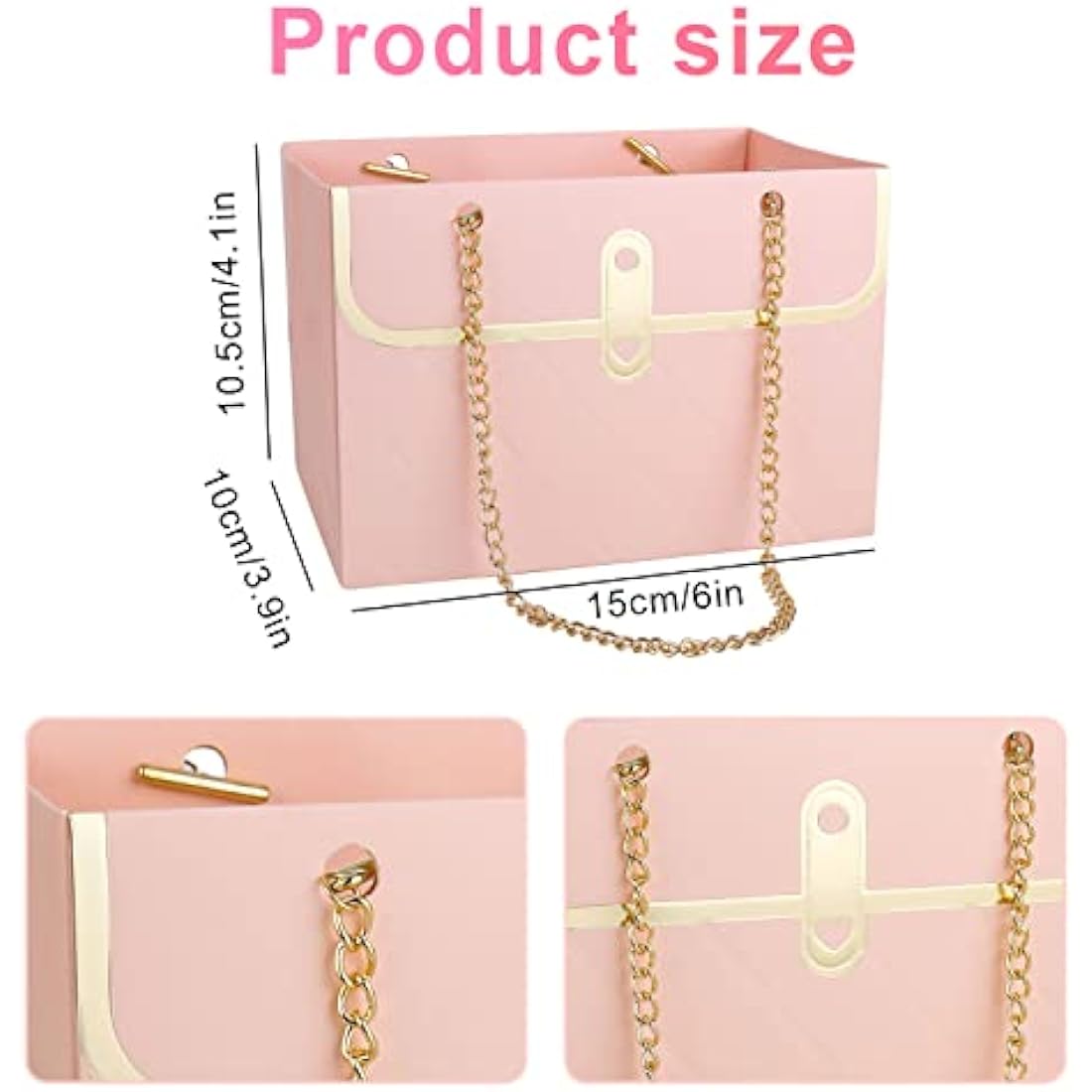 4PCS Flower Paper Box ‎CTDMJ Paper Flower Gift Bags Box Metal Chain Floral Arrangements Bouquets Bag Florist Bag Bouquet Storage Bucket Wedding Party Gift Wrap Bag (3 Colors), black white pink