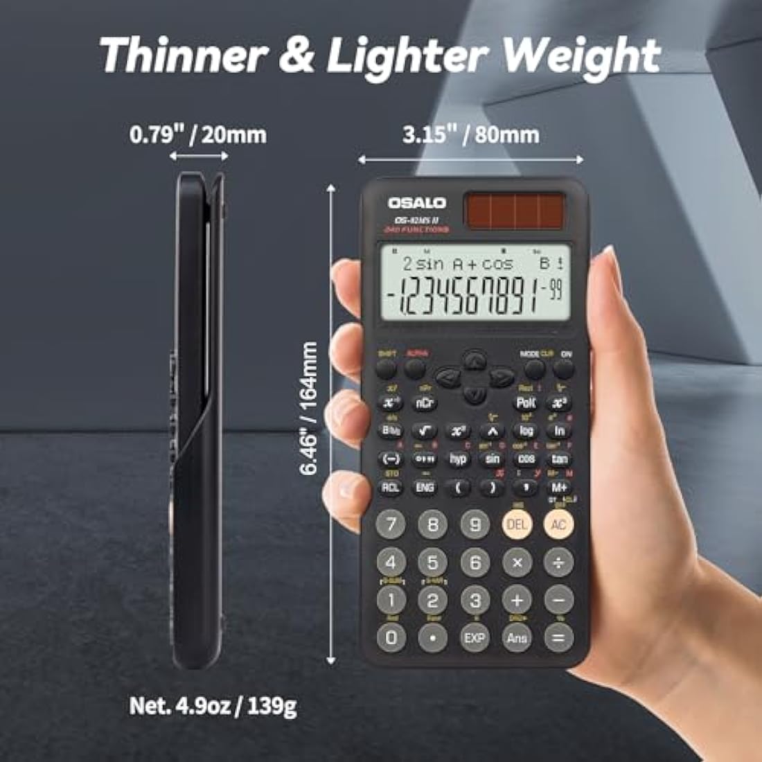 OSALO Scientific Calculator 240 Functions 2-line Display with Slide-on Cover for Secondary School Students (OS 82MS 2nd Edition)