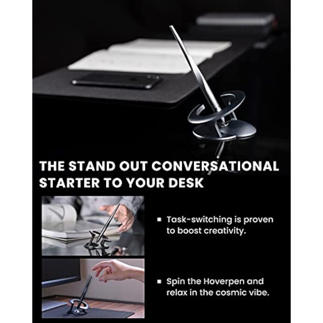 novium Hoverpen Interstellar Edition - Futuristic Luxury Pen Made With Aerospace Alloys, Desk Aesthetic, Free Spinning Executive Pen, Gifts for Men & Women (Space Black)