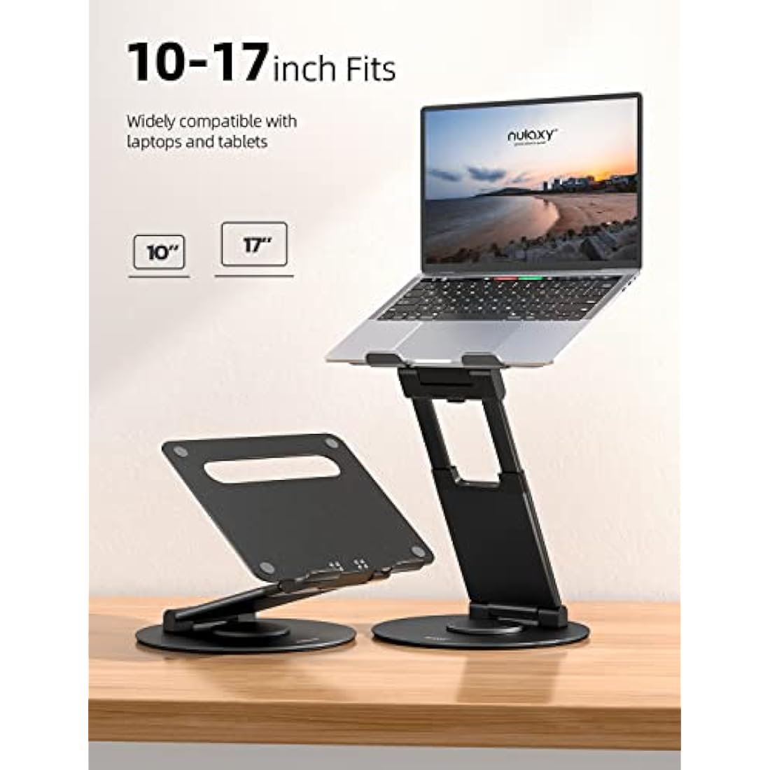 Nulaxy Swivel Laptop Stand for Desk with 360 Rotating Base, Adjustable Height up to 20", Ergonomic Laptop Riser Holder Computer Stand Compatible with MacBook All Laptops Computer 10-17", Black