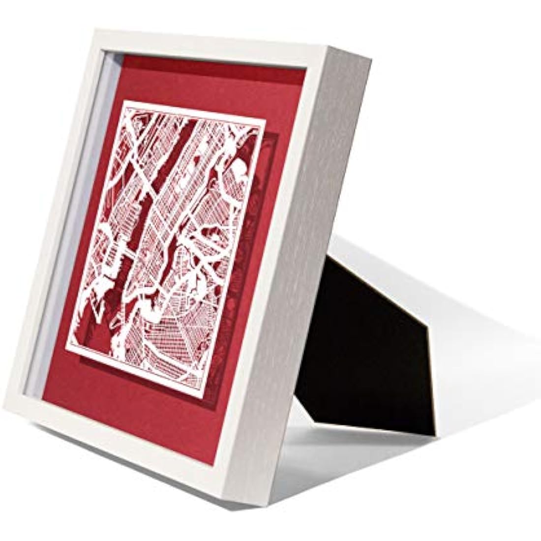 O3 DESIGN STUDIO New York Paper Cut Map framed, White map, White frame, 9x9 inches, Gift Boxed, 4 background color, self-changing, Paper Art