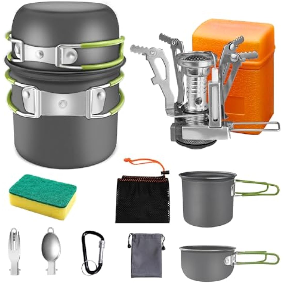 AUTOPkio Camping Cooking Set, Outdoor Camping Pans Pots and Stove - Non Stick Folding Cookware Kit for BBQ Picnic Hiking Backpacking Travel 1-2 Person Use