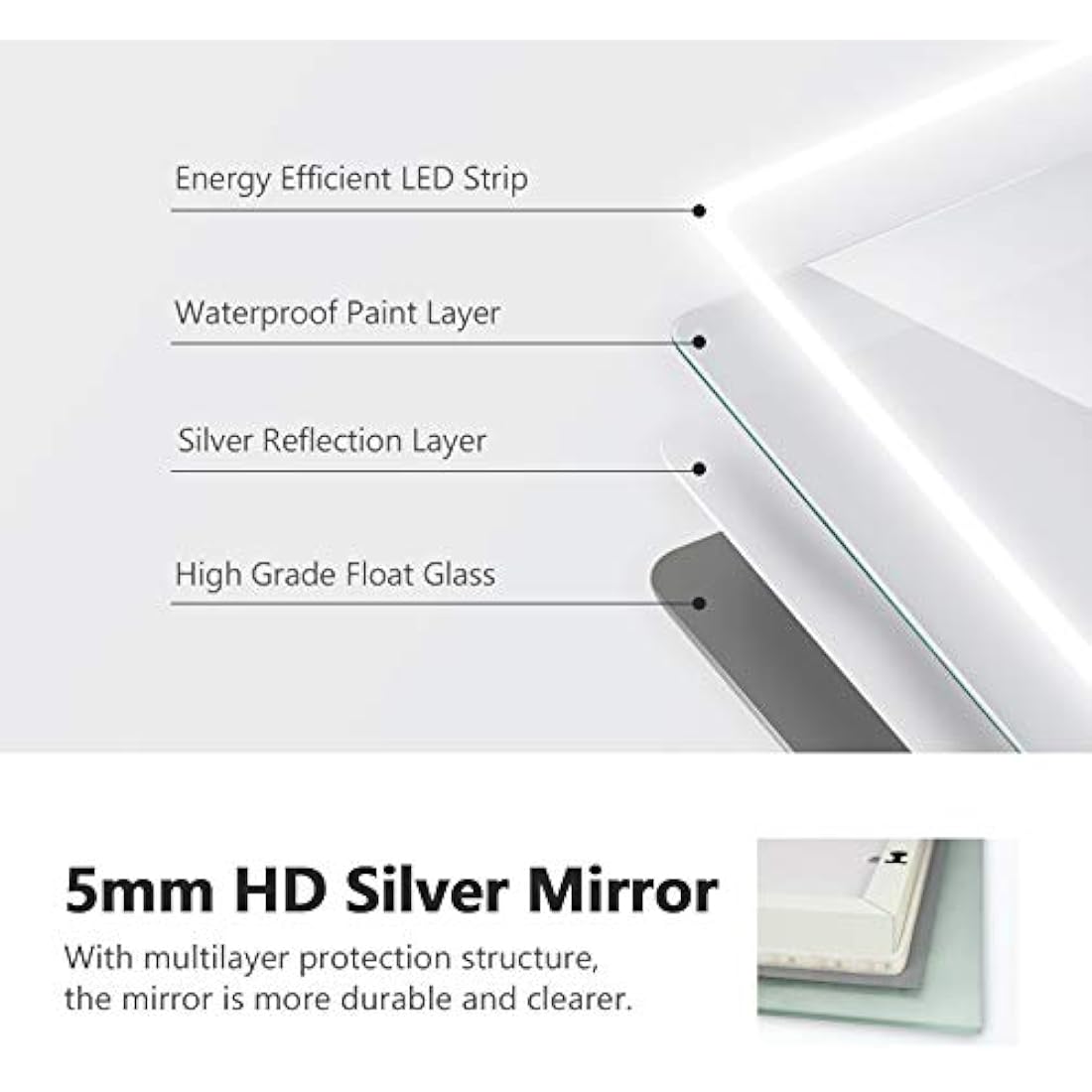EMKE 800 X 600 mm Bathroom Mirror with Lights and Shaver Socket, Backlit LED Bathroom Mirror Wall Mounted, Demister Pad/Safety Socket/Touch Switch, Smart Mirrors, Vertical/Horizontal, IP44