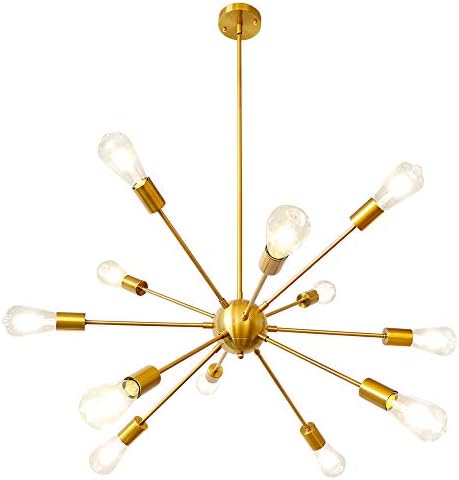 LynPon Sputnik Chandelier Gold Modern Brass Pendant Ceiling Light 12 Lights Industrial Lighting Fitting for Kitchen Dining Living Room Bedroom
