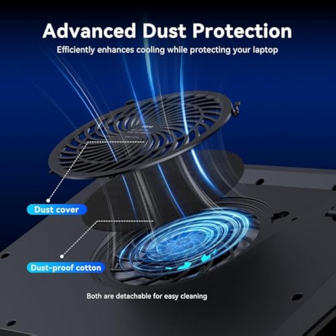 llano Gaming Laptop Cooling Pad Cooler Stand with 5.5inch External Fan Adjustable Speed Touch Control 3-Port USB Rapid Temperature regulation for Computer Notebook 15-19in (V13 No RGB)