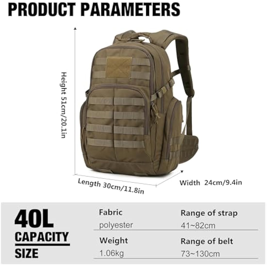 Mardingtop 40L Military Tactical Backpack Practical Rucksack for Men with Molle System Outdoor Hiking Backpack Army Backpack for Hiking, Traveling, Mountaining
