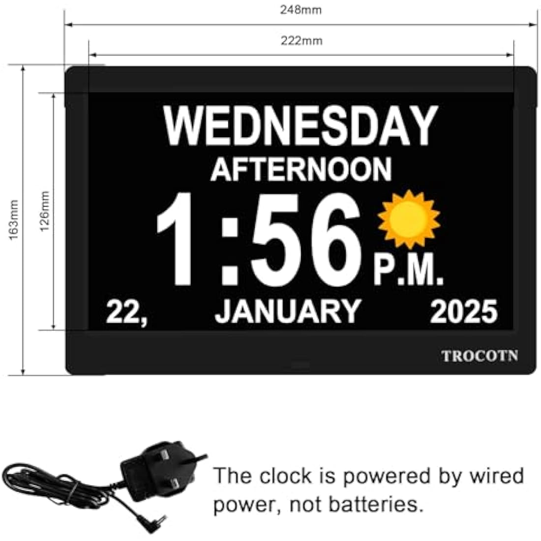 TROCOTN dementia clocks, digital clock with date and day for elderly, alzheimers day clock large display calendar clocks (10 Inches Black)