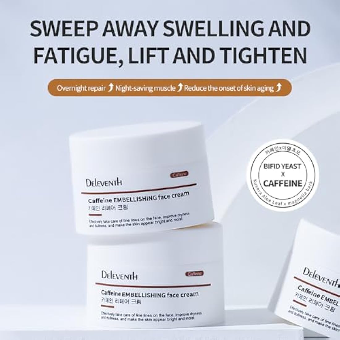 DEleventh Korea Caffeine Embellishing Face Cream 30g / Anti-Aging, with Sodium Hyaluronate & Magnolia Extract, Hydrates, Reduces Wrinkles, Dark Circles, Puffiness & Brightens Skin for a Youthful Glow