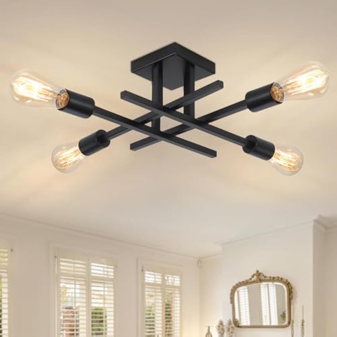 QAREHL Sputnik Ceiling Light, 4 Lights Black Ceiling Lights Living Room Modern Sputnik Chandelier for Bedroom, Dining Room, Kitchen, Hallway, Office, E27 Socket