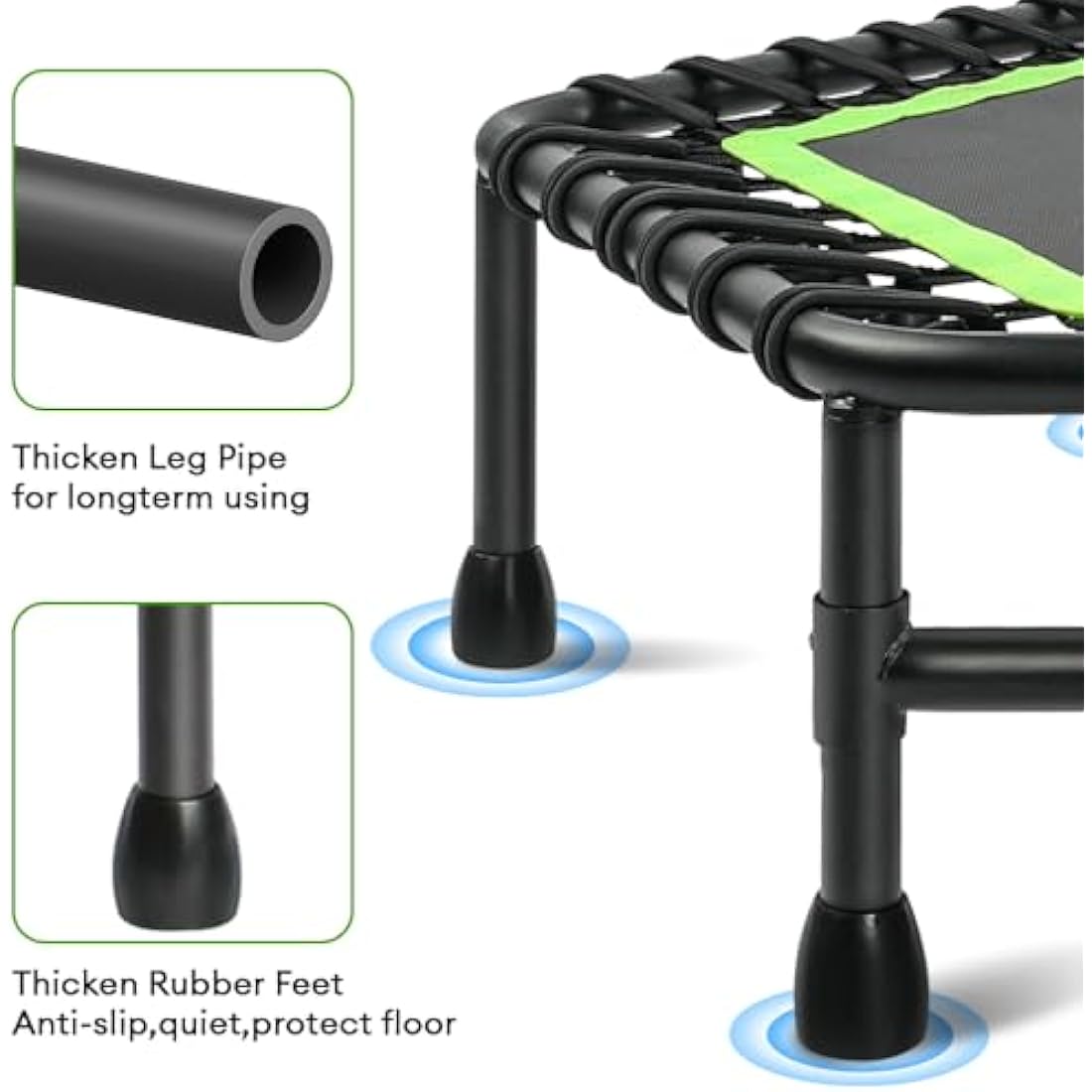 ONETWOFIT 42“/45" Rebounder Trampoline for Adults with Handle Bar, Silent Mini Trampoline Indoor Exercise Fitness Trampoline Bungee Rebounder Outdoor