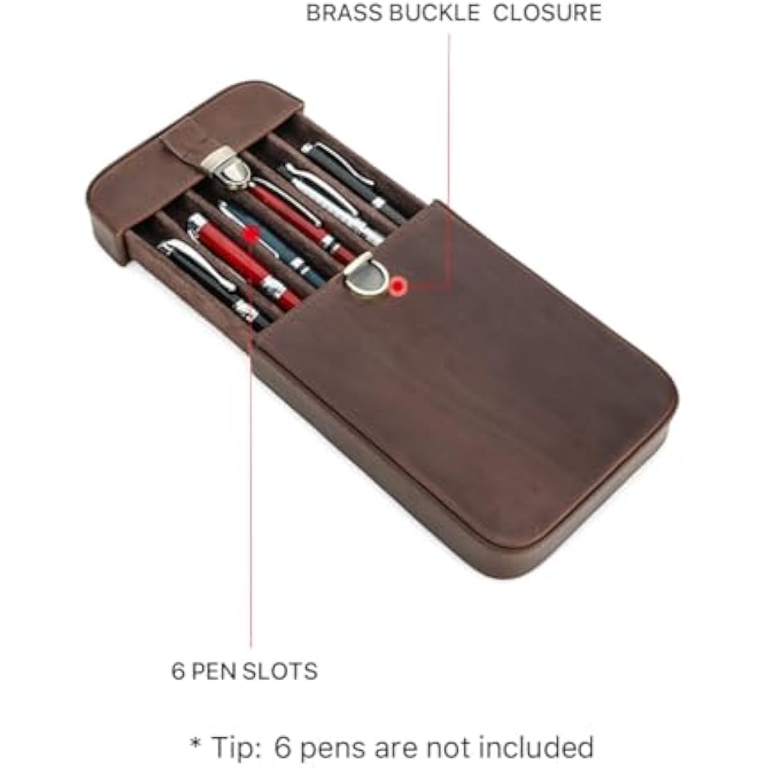 CONTACTS Leather Pen Case for 6 ountain pens, Brushes,Pencil Holder Display,Pen Protective Travel Sleeve,Old School Elegant Desk Accessory Organizer Box