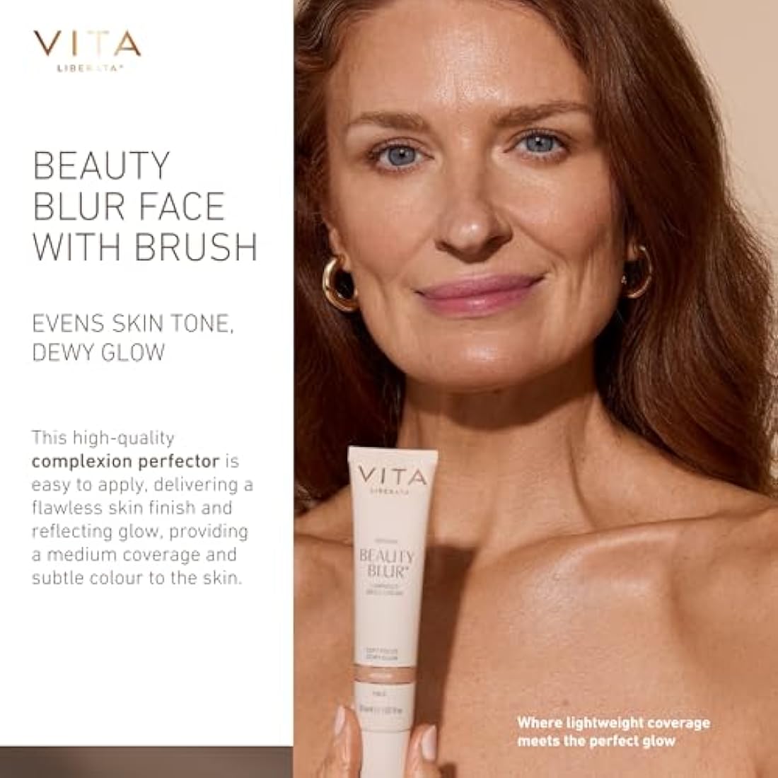 VITA LIBERATA Beauty Blur Medium 30ml & Brush Bundle, BB/CC Cream, Hydrating complexion booster, Radiant Glow & Flawless Finish, Colour Corrector, Tinted Primer, Flawless application blending brush