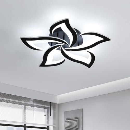 Comely Ceiling Lights Bedroom, LED Ceiling Lights 60W 6750LM, Cool White 6500K, Acrylic Petal Design Mordern Ceiling Lighting for Living Room Bedroom, Black (Dia 60cm)
