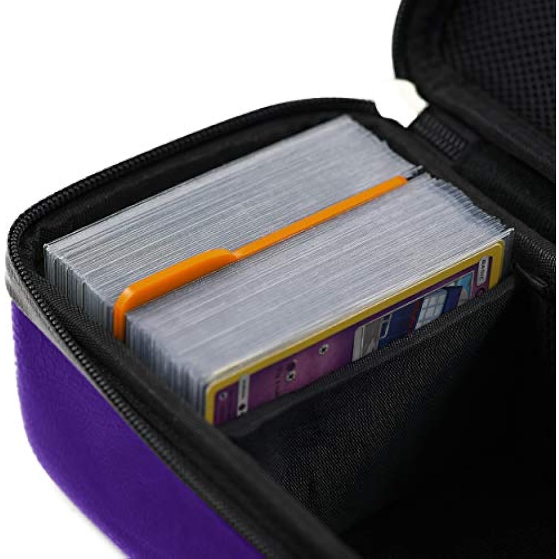 Quiver Time Purple Bolt Card Carrying Case fits PM Cards and other TCG Games - Storage Bag for Playing/Trading Cards and Deck Box (Straps, Dividers & 100 Apollo Card Sleeves)