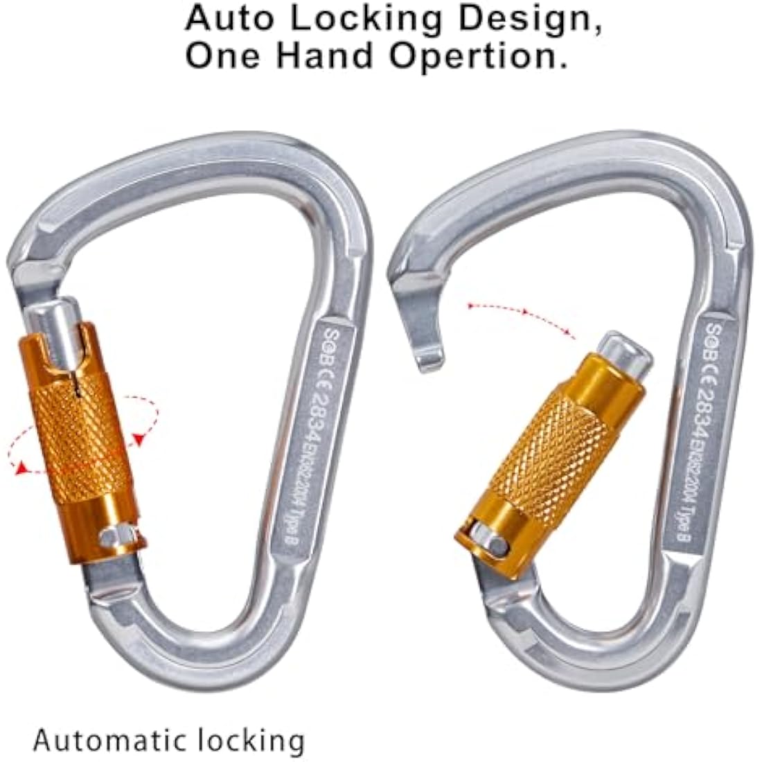 Climbing Carabiners, Auto Locking Carabiner Clips Heavy Duty for Rock Climbing, Camping, Dog Leash, Hammock, Swing, Water Bottle
