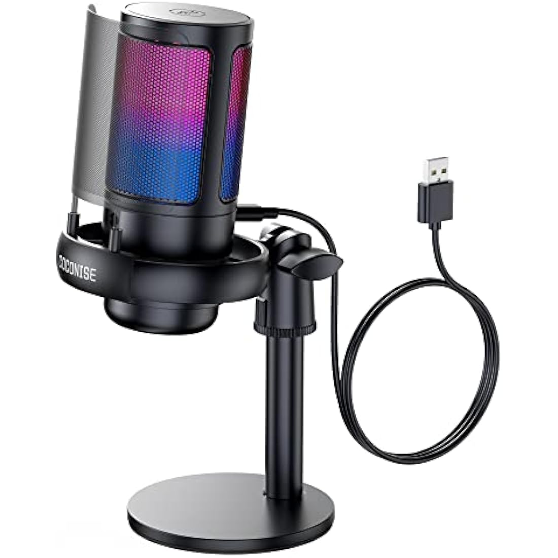 COCONISE Gaming Microphone, USB PC Mic for Podcasts Videos, Streaming, Condenser Mic with Quick Mute, Tripod Stand, Pop Filter, RGB Indicator, Shock Mount, Rotate gain button, Compatible with PS4/5/PC