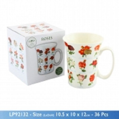 Rose Lovers Multi Rose Breeds Fluted Fine China Mug in a Gift Box