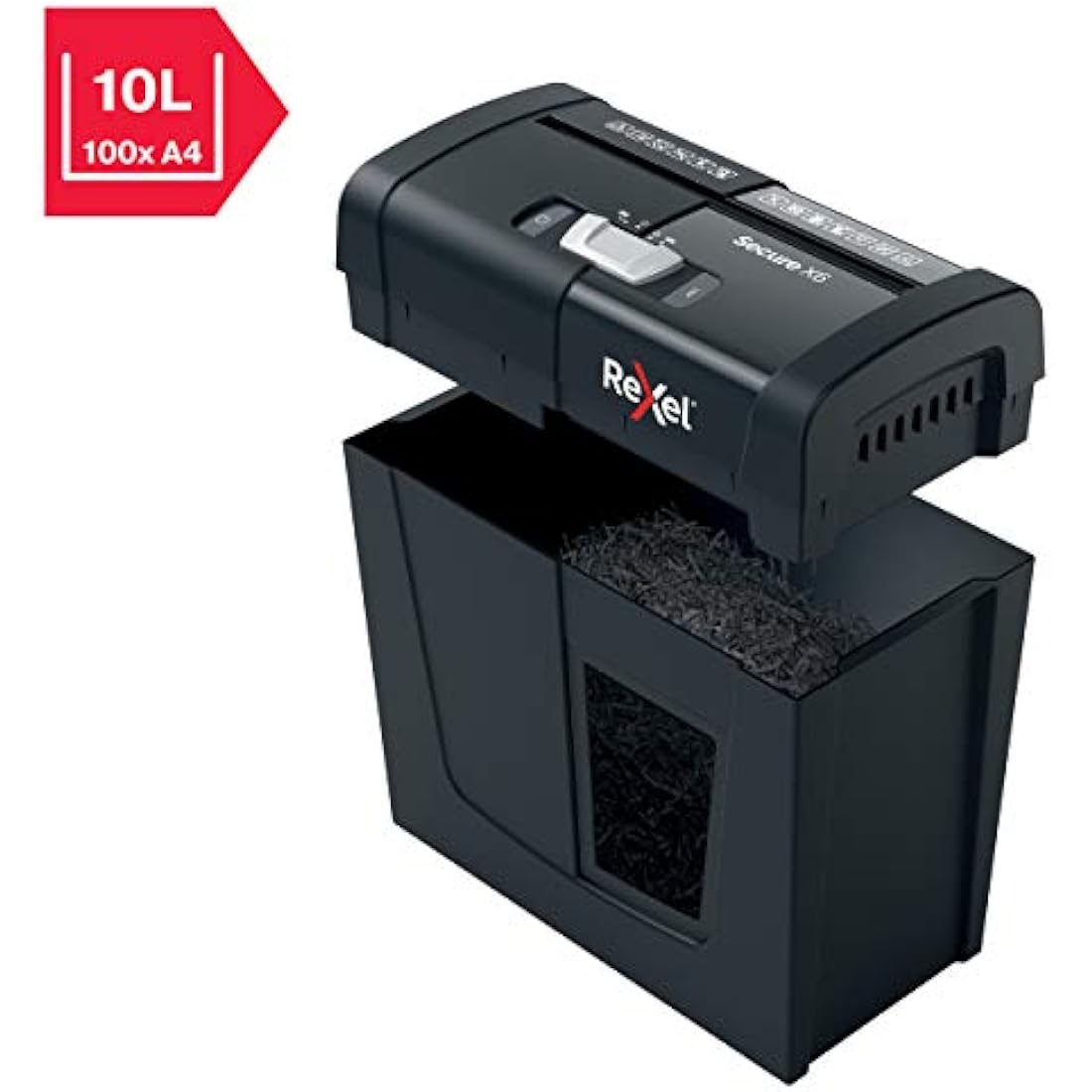Rexel X6 Cross Cut Paper Shredder, Shreds 7-6 Sheets (70-80 gsm), P4 Security, Home/Home Office, 10 Litre Removable Bin, Quiet and Compact, Secure Range, 2020122, Black