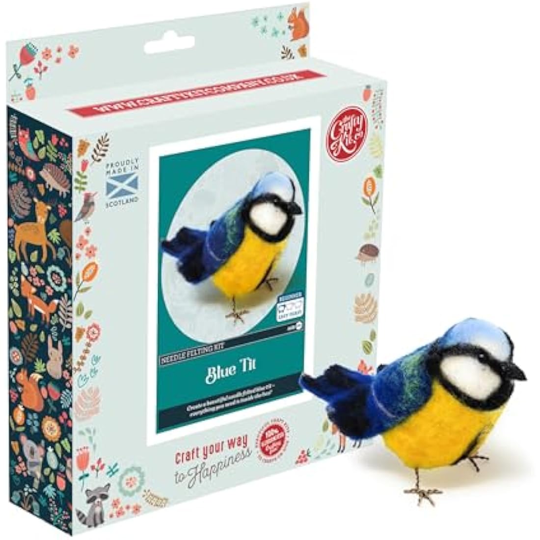 The Crafty Kit Company Needle Felting Craft Kit - British Birds Blue Tit | 100% Corriedale Wool DIY Felt Craft Kit – Handmade Gift for Adults, Teens & Beginners | Age 10+