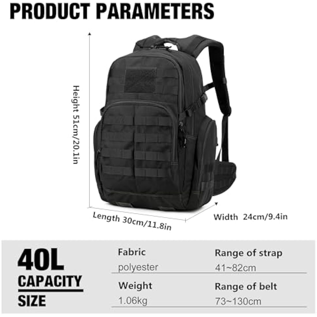Mardingtop 40L Military Tactical Backpack Practical Rucksack for Men with Molle System Outdoor Hiking Backpack Army Backpack for Hiking, Traveling, Mountaining