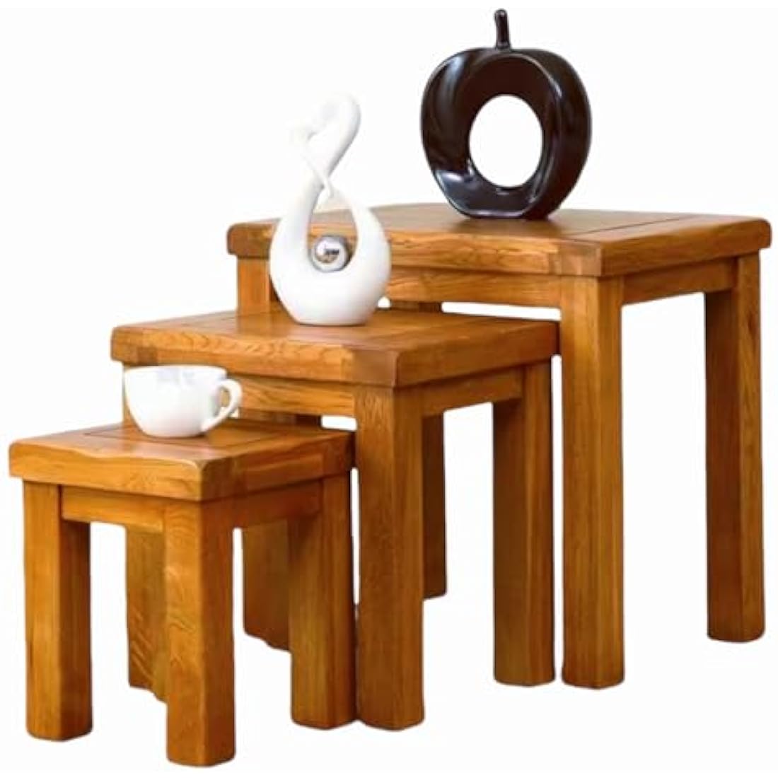 Kemtpase Nesting Table Solid OAK Nest of 3 Tables Wooden Side Nesting Wood End Coffee Lamp Table Rustic Sets