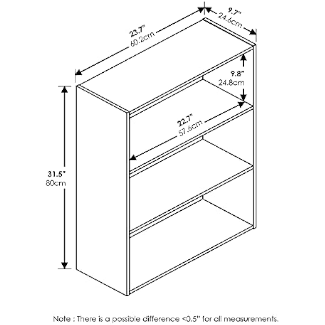 Furinno Pasir 3-Tier Open Shelf, Plain White