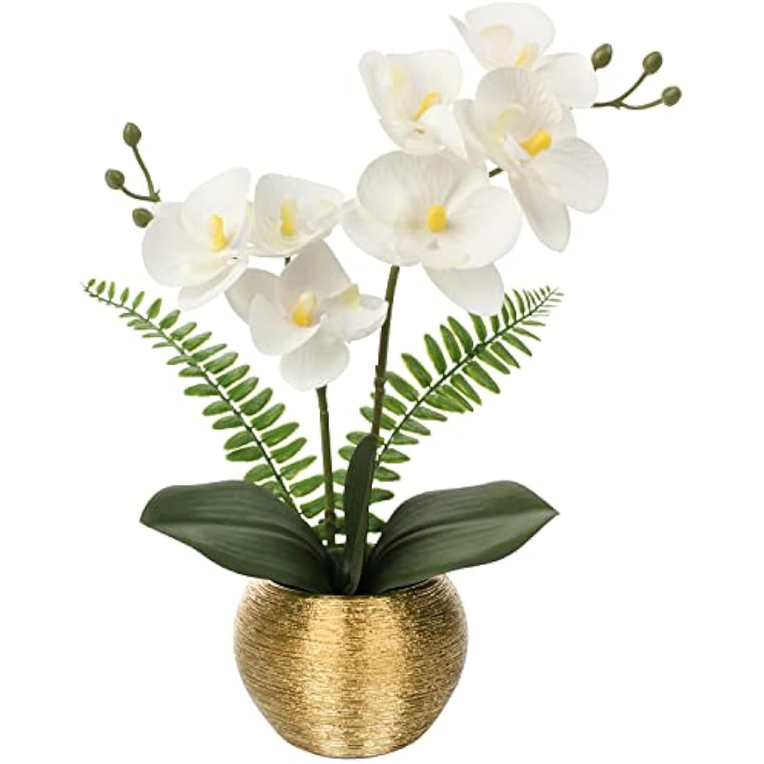Briful Artificial Orchid Plants White Orchid Real Touch Flowers Artificial Phalaenopsis Flower Stems in Gold Ceramic Pot Fake Orchid Flowers for Home Decor Wedding Table Centerpiece