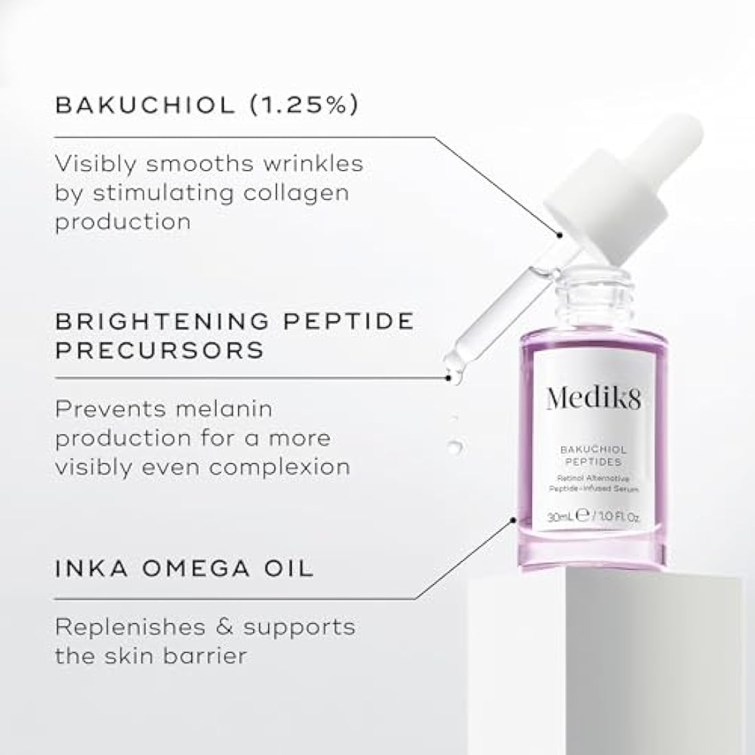 Medik8 Bakuchiol Peptides - Retinol Alternative Peptide-Infused Serum - 1.25% Bakuchiol - Plant-Based Retinol Alternative - 30ml